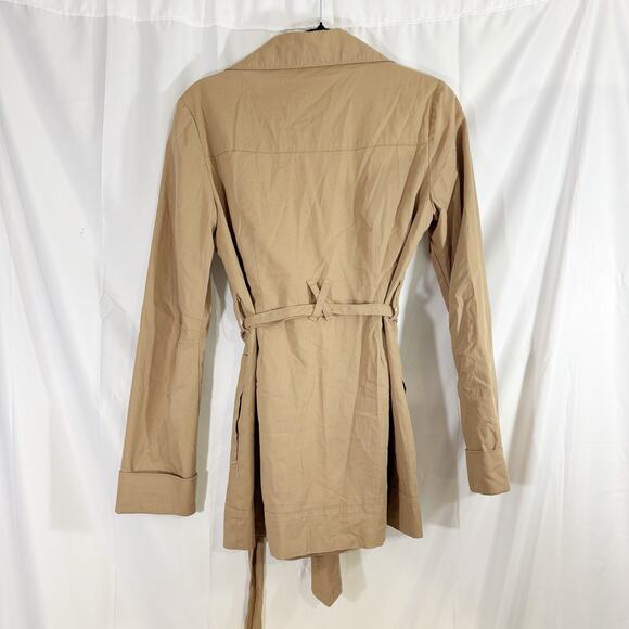 Tulle Tan Belted Trench Coat Medium with Retro Print Lining - Picture 4 of 5